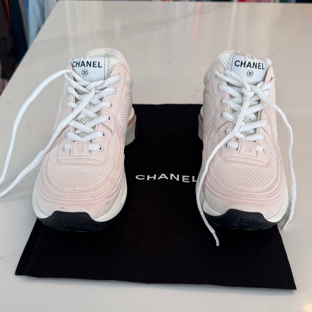 CHANEL Women's Light Pink and White Sneakers